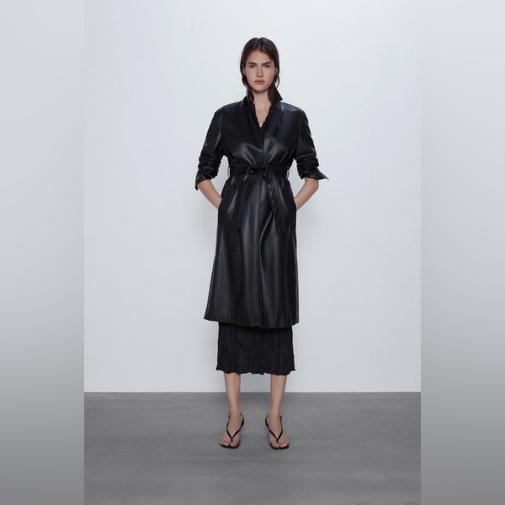 Zara Soft Black Faux Leather Trench Coat
- no belt included